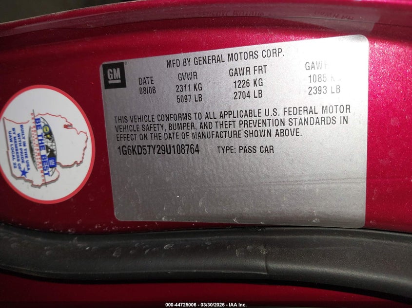 2009 Cadillac Dts 1Sd VIN: 1G6KD57Y29U108764 Lot: 44725006