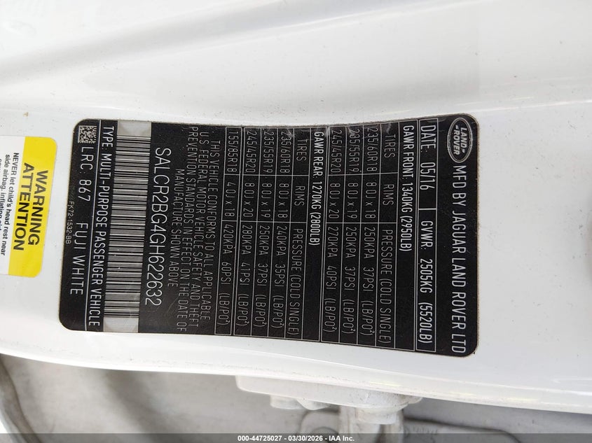 2016 Land Rover Discovery Sport Hse VIN: SALCR2BG4GH622632 Lot: 44725027