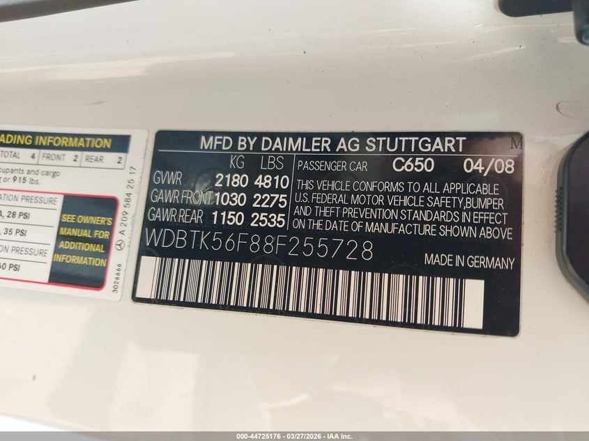 2008 Mercedes-Benz Clk 350 VIN: WDBTK56F88F255728 Lot: 44725176