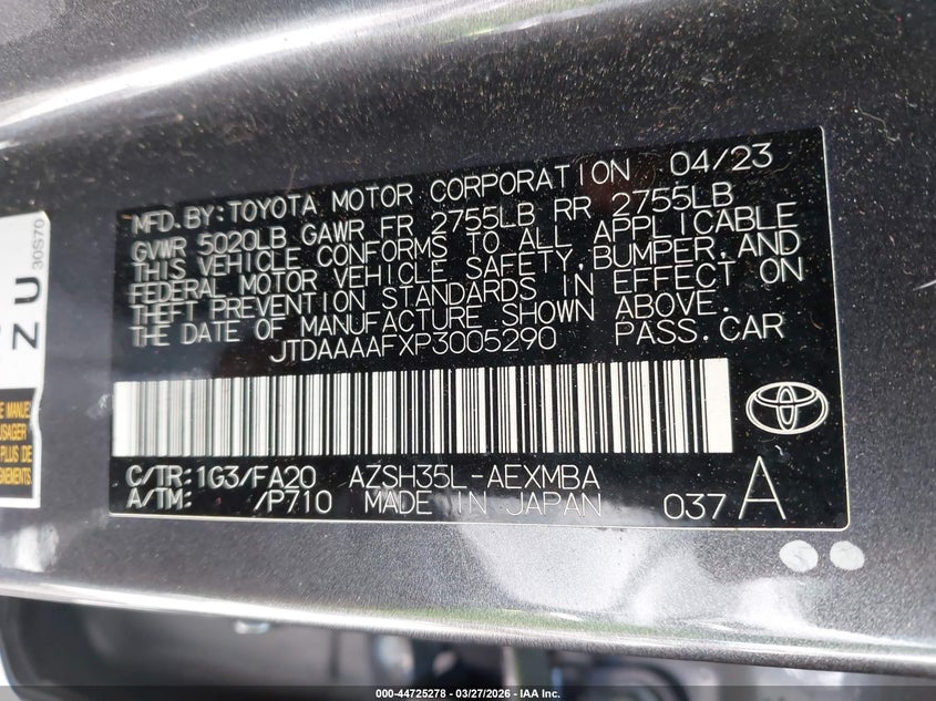 2023 Toyota Crown Xle VIN: JTDAAAAFXP3005290 Lot: 44725278