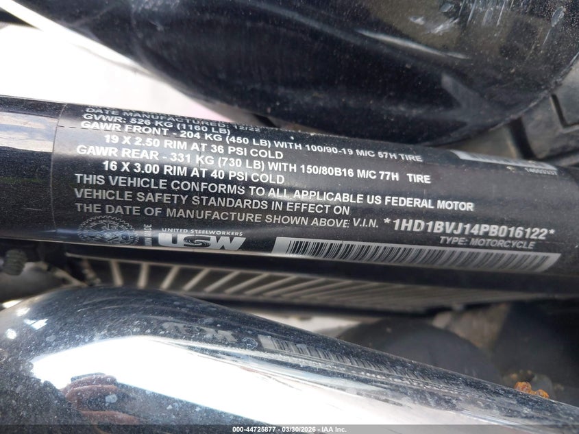 2023 Harley-Davidson Fxst VIN: 1HD1BVJ14PB016122 Lot: 44725877