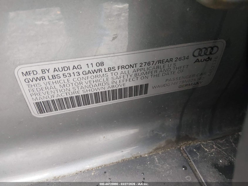 2009 Audi A6 3.0 Premium VIN: WAUDG74F79N025740 Lot: 44725990