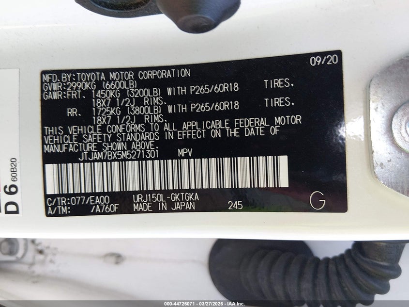 2021 Lexus Gx 460 Premium VIN: JTJAM7BX5M5271301 Lot: 44726071