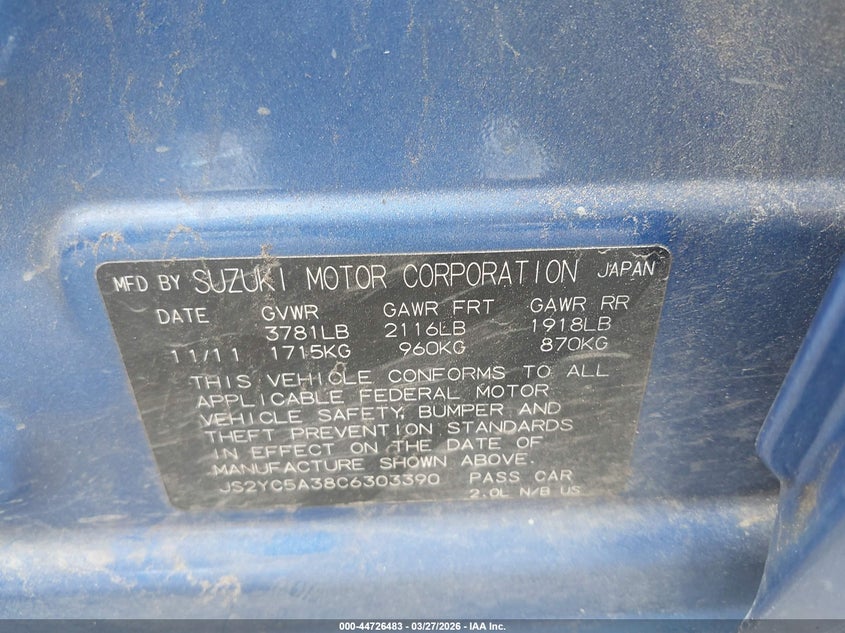 2012 Suzuki Sx4 Le/Le Popular VIN: JS2YC5A38C6303390 Lot: 44726483