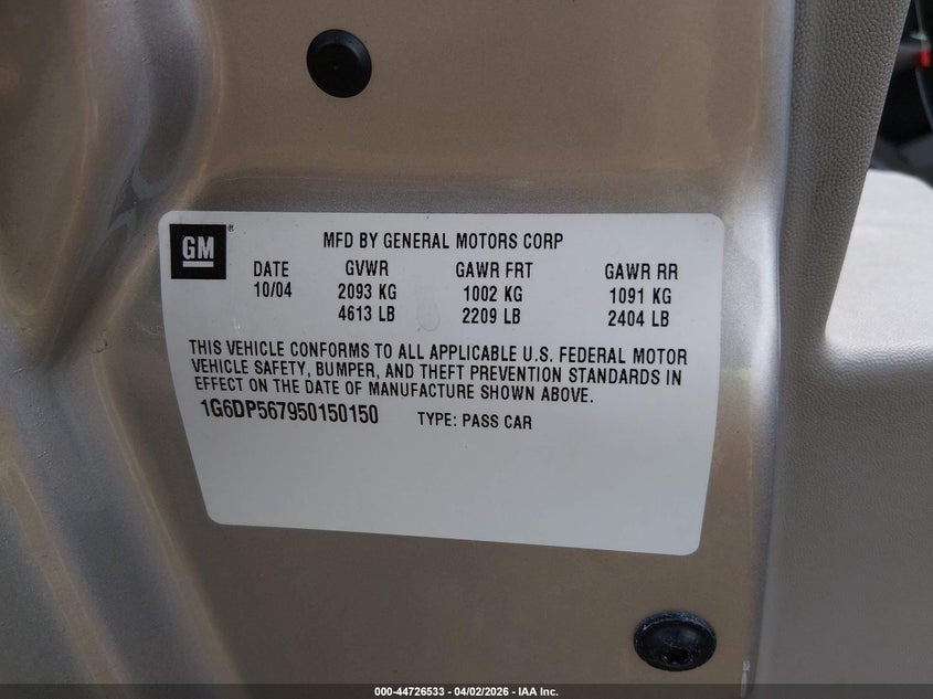 2005 Cadillac Cts Standard VIN: 1G6DP567950150150 Lot: 44726533