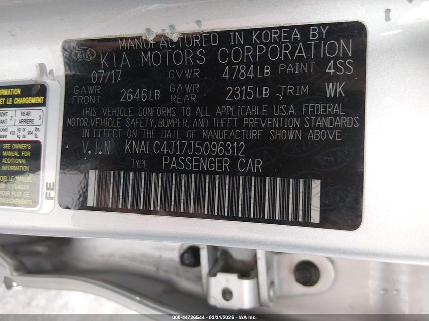 2018 Kia Cadenza Technology VIN: KNALC4J17J5096312 Lot: 44726544
