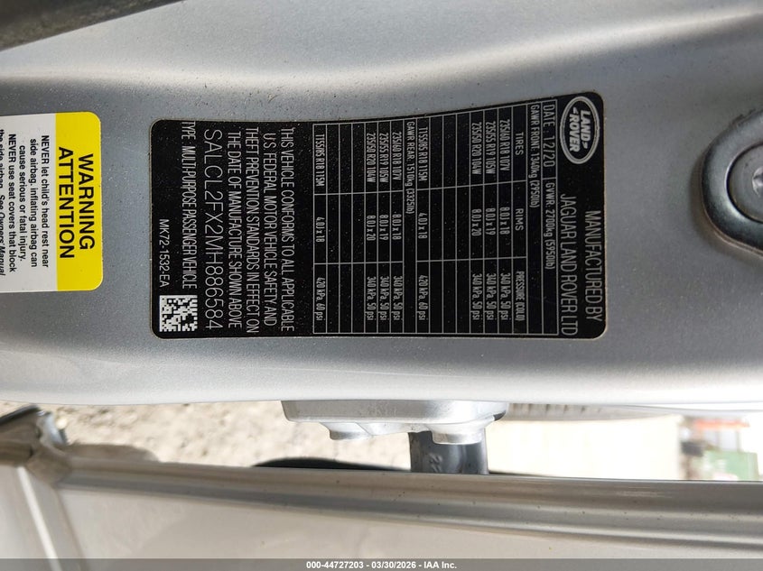 2021 Land Rover Discovery Sport Se R-Dynamic VIN: SALCL2FX2MH886584 Lot: 44727203