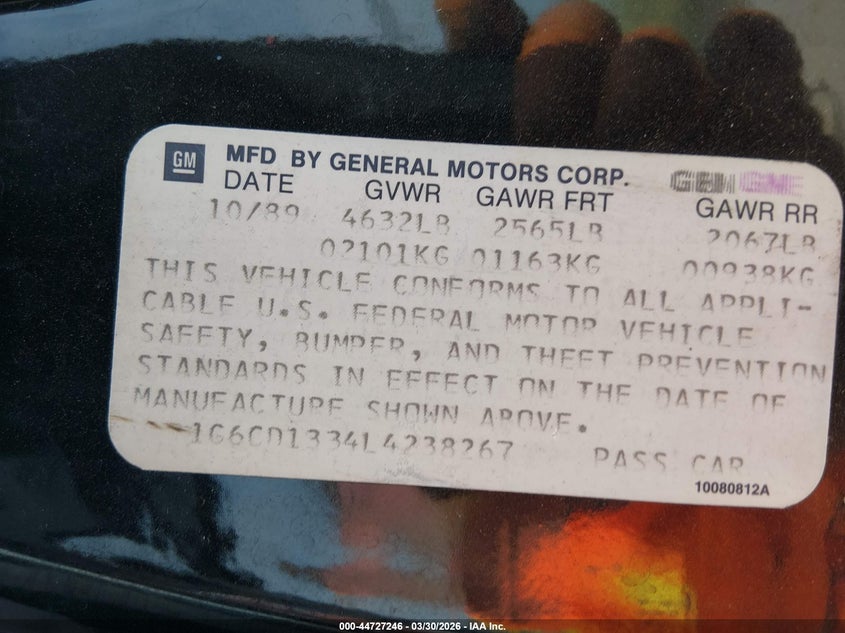 1990 Cadillac Deville VIN: 1G6CD1334L4238267 Lot: 44727246