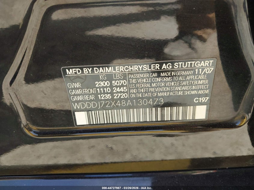 2008 Mercedes-Benz Cls 550 VIN: WDDDJ72X48A130473 Lot: 44727987