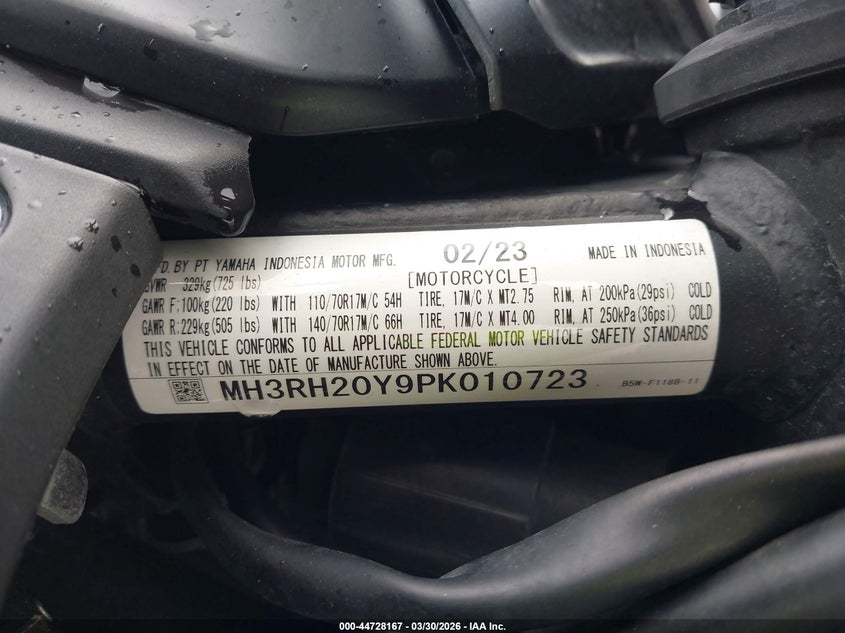 2023 Yamaha Mt-03 VIN: MH3RH20Y9PK010723 Lot: 44728167