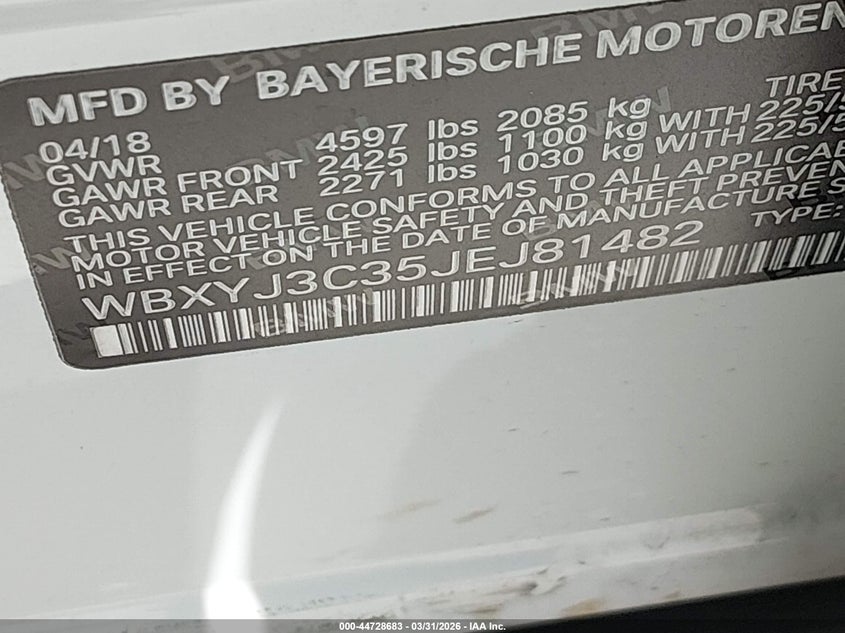 2018 BMW X2 Sdrive28I VIN: WBXYJ3C35JEJ81482 Lot: 44728683