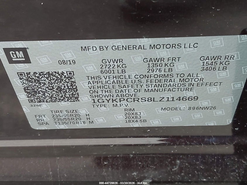 2020 Cadillac Xt6 Fwd Premium Luxury VIN: 1GYKPCRS8LZ114669 Lot: 44728826