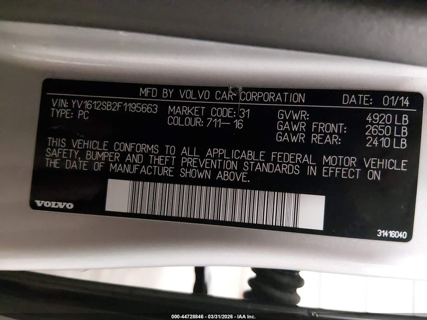 2015 Volvo V60 T5 Premier VIN: YV1612SB2F1195663 Lot: 44728846