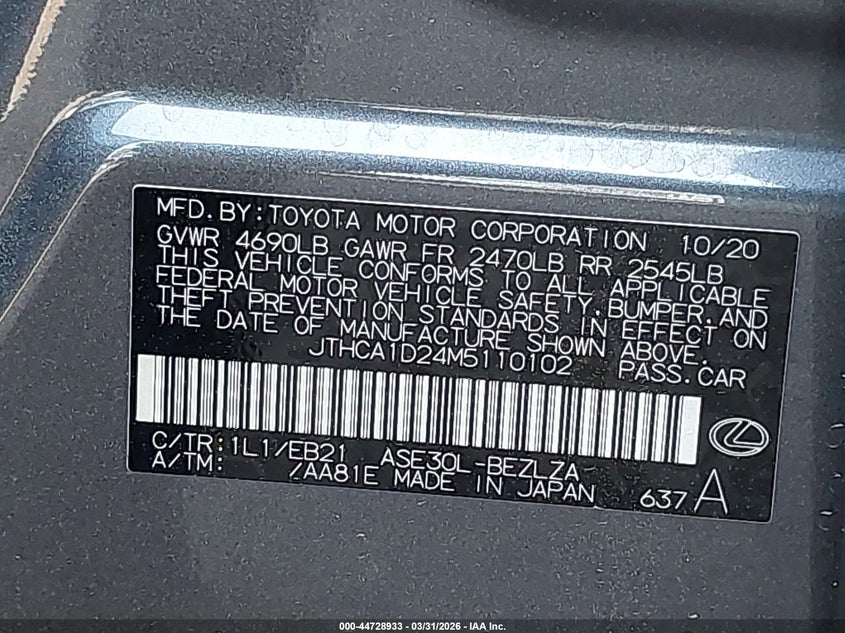2021 Lexus Is 300 VIN: JTHCA1D24M5110102 Lot: 44728933