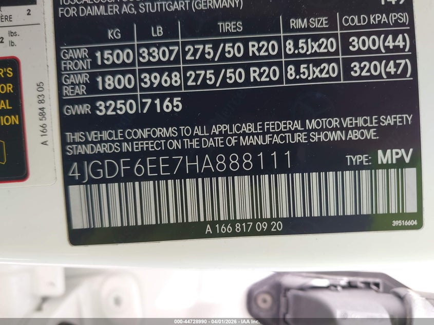 2017 Mercedes-Benz Gls 450 4Matic VIN: 4JGDF6EE7HA888111 Lot: 44728990