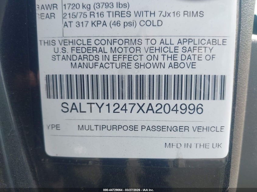 1999 Land Rover Discovery Series Ii VIN: SALTY1247XA204996 Lot: 44729064