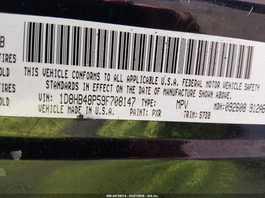 2009 Dodge Durango Slt VIN: 1D8HB48P59F708147 Lot: 44729215