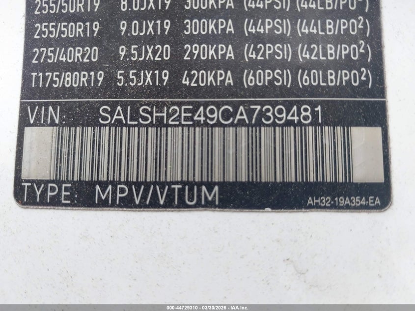 2012 Land Rover Range Rover Sport Supercharged VIN: SALSH2E49CA739481 Lot: 44729310