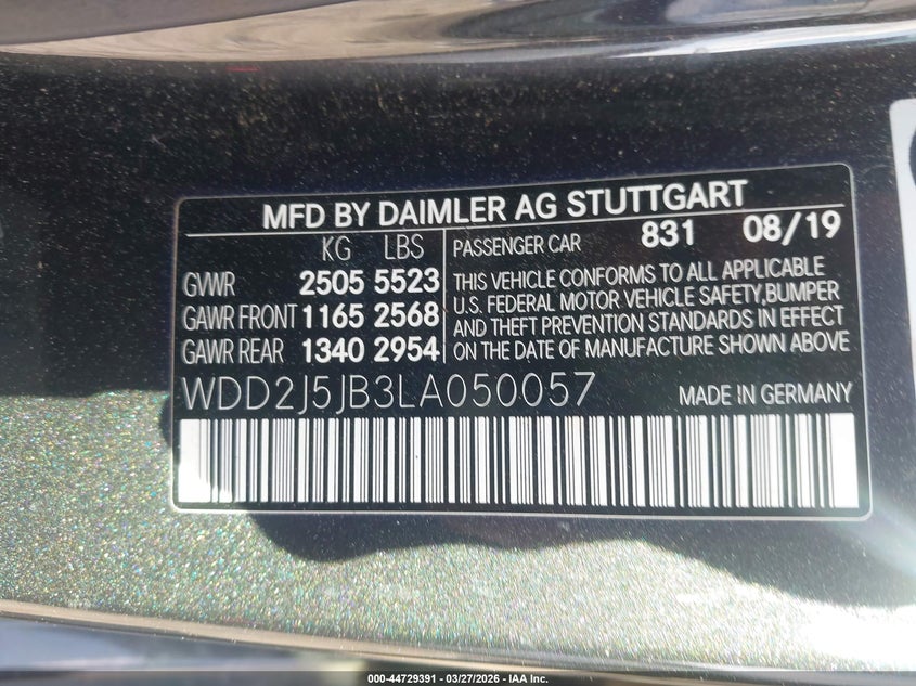 2020 Mercedes-Benz Cls 450 VIN: WDD2J5JB3LA050057 Lot: 44729391