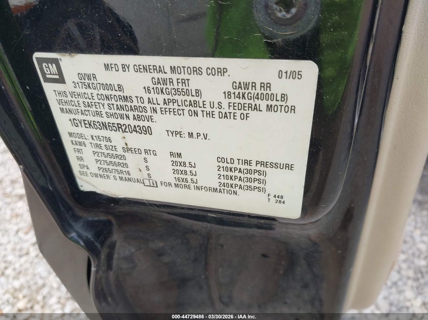 2005 Cadillac Escalade Standard VIN: 1GYEK63N65R204390 Lot: 44729486