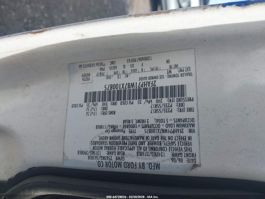 2007 Ford Crown Victoria Police/Police Interceptor VIN: 2FAHP71W87X100875 Lot: 44729534