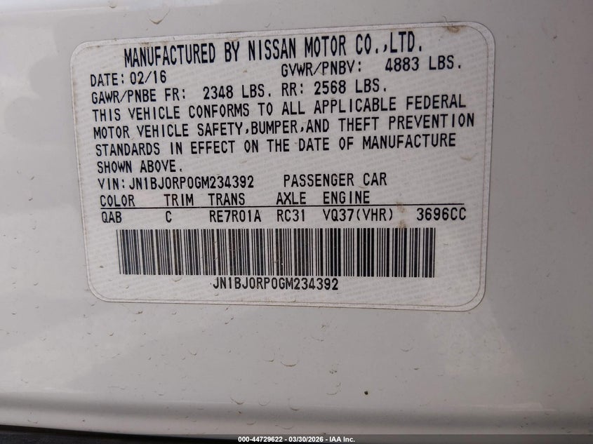 2016 Infiniti Qx50 VIN: JN1BJ0RP0GM234392 Lot: 44729622