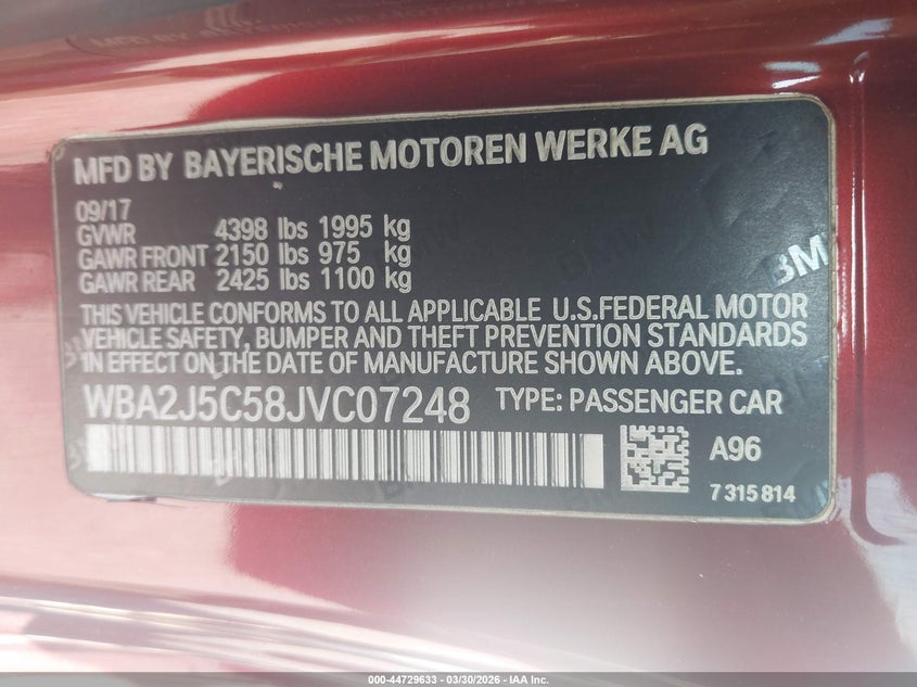 2018 BMW M240I VIN: WBA2J5C58JVC07248 Lot: 44729633
