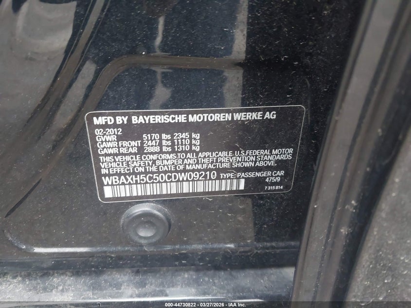 2012 BMW 5er 2.0 528I xDrive black Lot 111044730822 Vin WBAXH5C50CDW09210