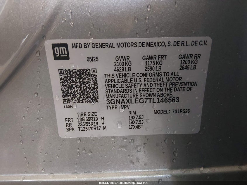 VIN 3GNAXLEG7TL146563 2026 CHEVROLET EQUINOX FWD RS