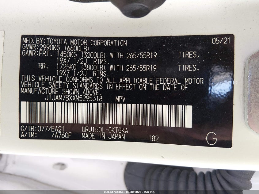 2021 Lexus Gx 460 Premium VIN: JTJAM7BXXM5295318 Lot: 44731356