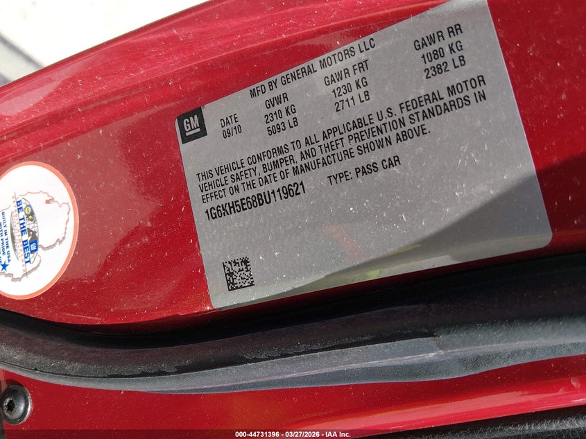 2011 Cadillac Dts Premium Collection VIN: 1G6KH5E68BU119621 Lot: 44731396