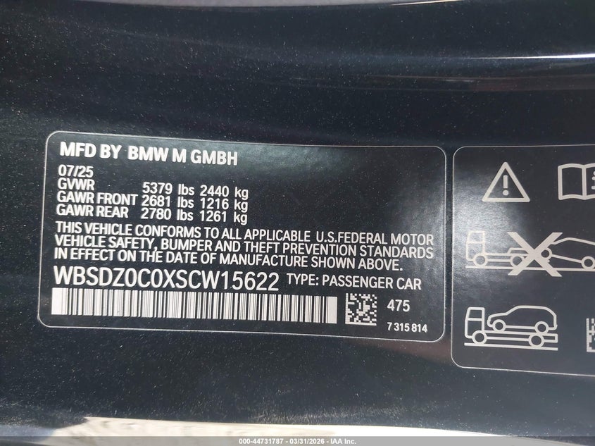 2025 BMW M8 Competition VIN: WBSDZ0C0XSCW15622 Lot: 44731787