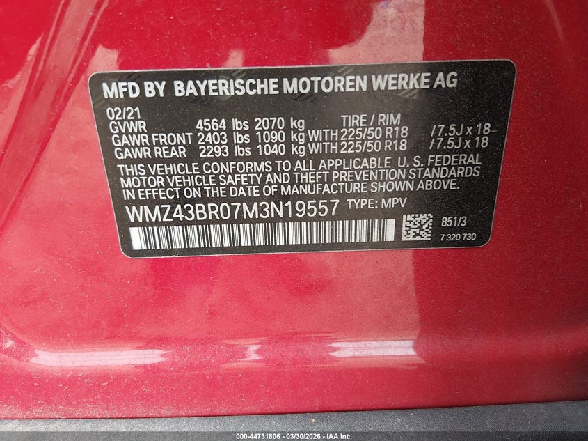 2021 Mini Countryman Oxford Edition VIN: WMZ43BR07M3N19557 Lot: 44731806