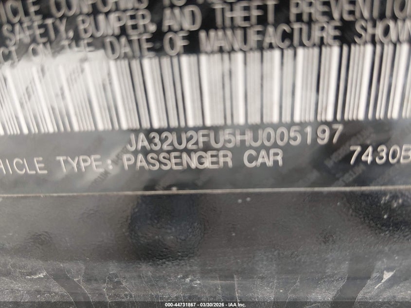 2017 Mitsubishi Lancer Es VIN: JA32U2FU5HU005197 Lot: 44731867