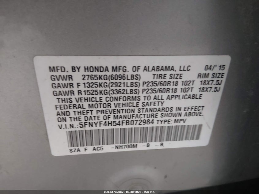 2015 HONDA PILOT EX-L · Фото 9