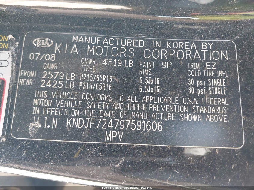 2009 Kia Sportage Lx VIN: KNDJF724797591606 Lot: 44732203