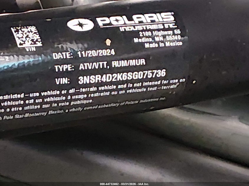 2025 Polaris Rzr Pro R 4 Ultimate VIN: 3NSR4D2K6SG075736 Lot: 44732462
