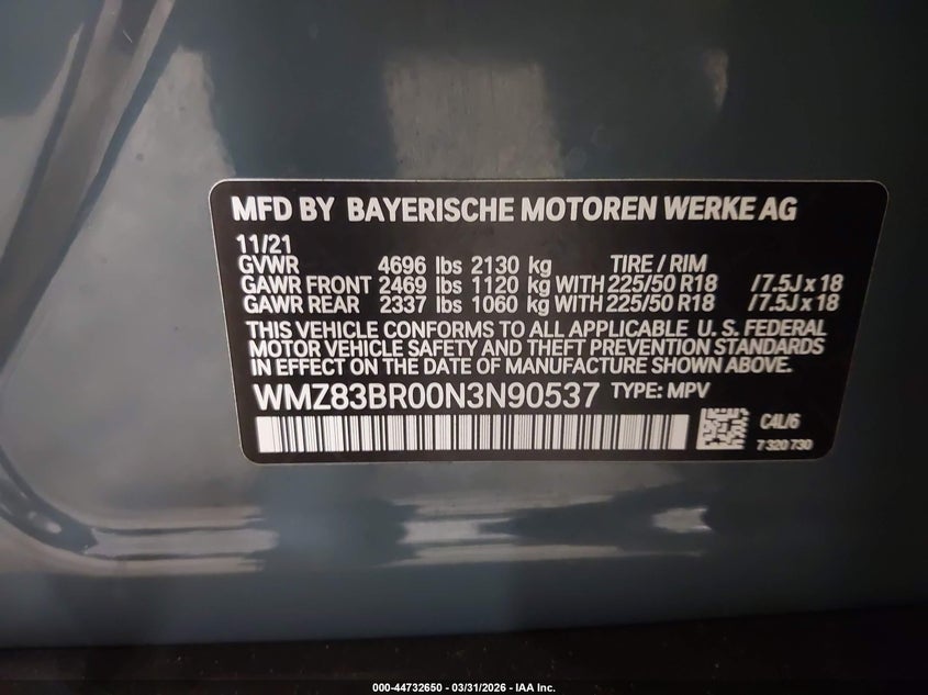 2022 Mini Countryman Cooper S VIN: WMZ83BR00N3N90537 Lot: 44732650