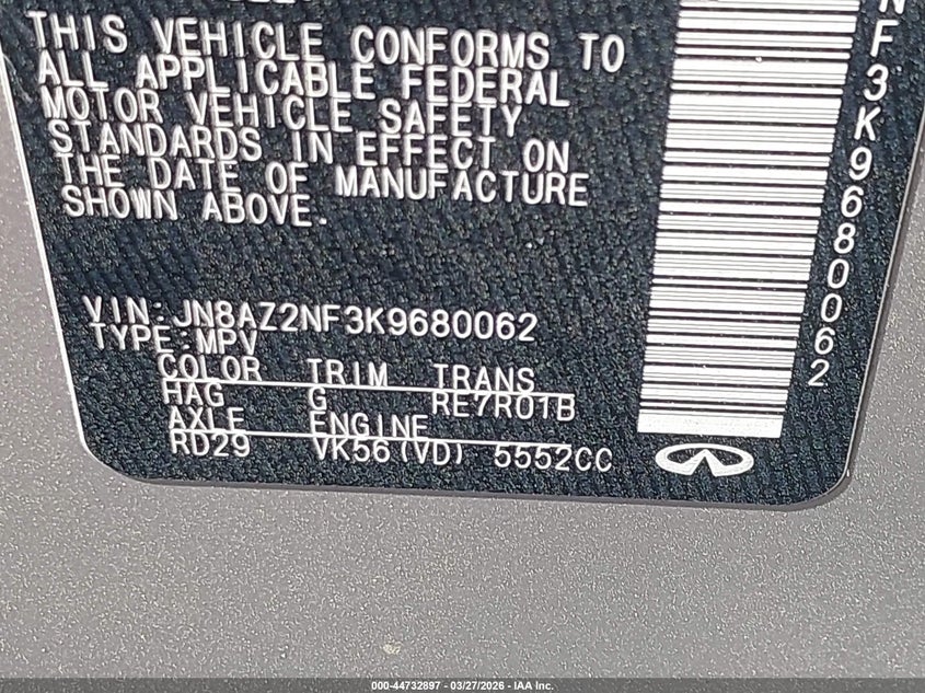 2019 Infiniti Qx80 Luxe VIN: JN8AZ2NF3K9680062 Lot: 44732897