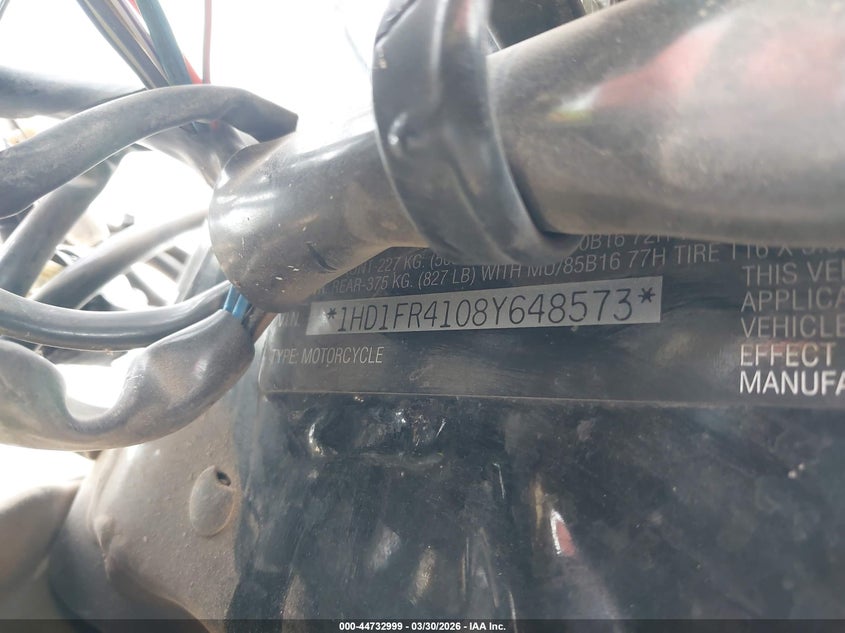 2008 Harley-Davidson Flhrc VIN: 1HD1FR4108Y648573 Lot: 44732999
