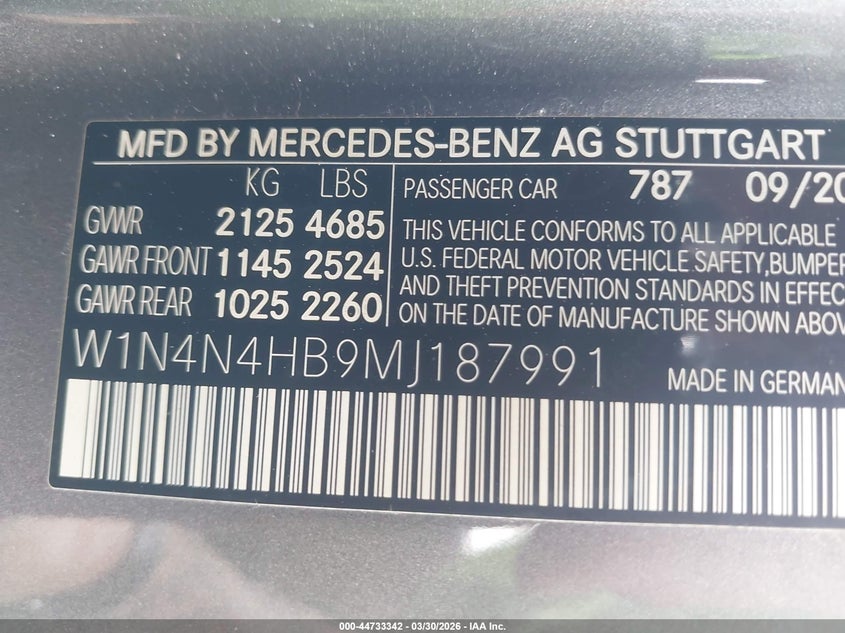 2021 Mercedes-Benz Gla 250 4Matic VIN: W1N4N4HB9MJ187991 Lot: 44733342