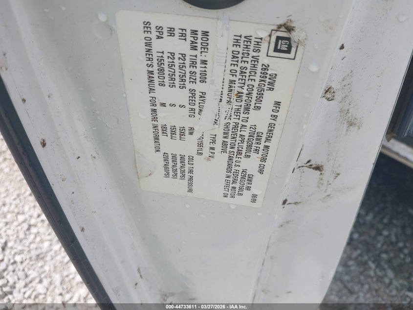 1999 Chevrolet Astro VIN: 1GNDM19W4XB192628 Lot: 44733611