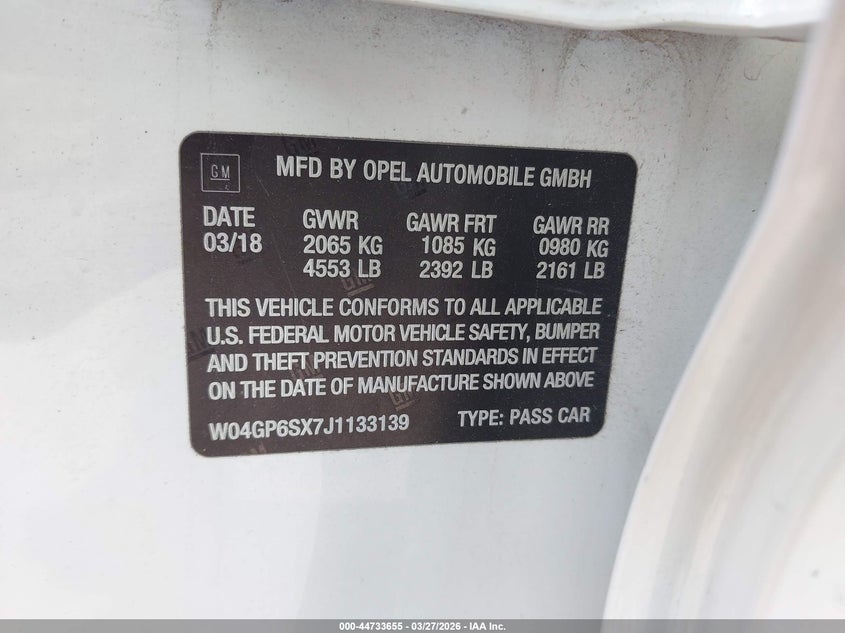 2018 Buick Regal Sportback Essence VIN: W04GP6SX7J1133139 Lot: 44733655