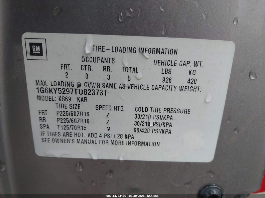 1996 Cadillac Seville Sts VIN: 1G6KY5297TU823731 Lot: 44734199