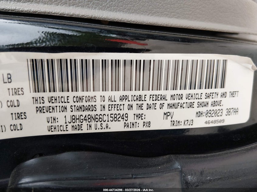 2006 Jeep Commander VIN: 1J8HG48N66C158249 Lot: 44734296