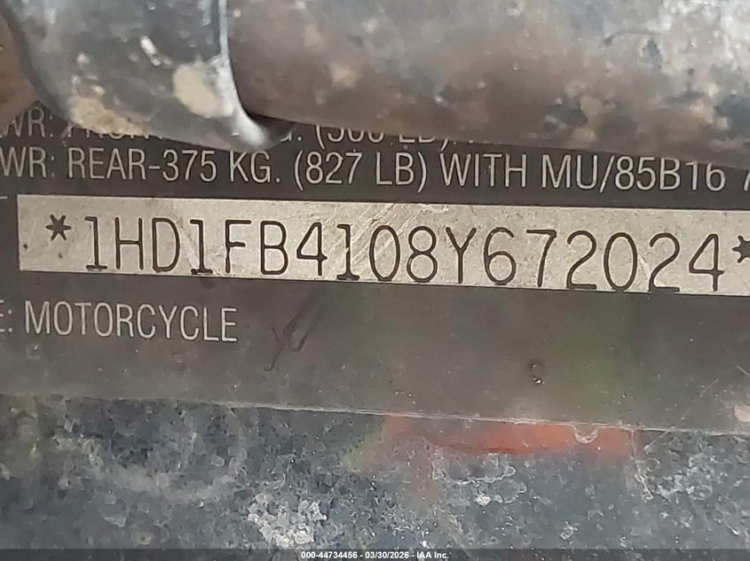 2008 Harley-Davidson Flhr VIN: 1HD1FB4108Y672024 Lot: 44734456