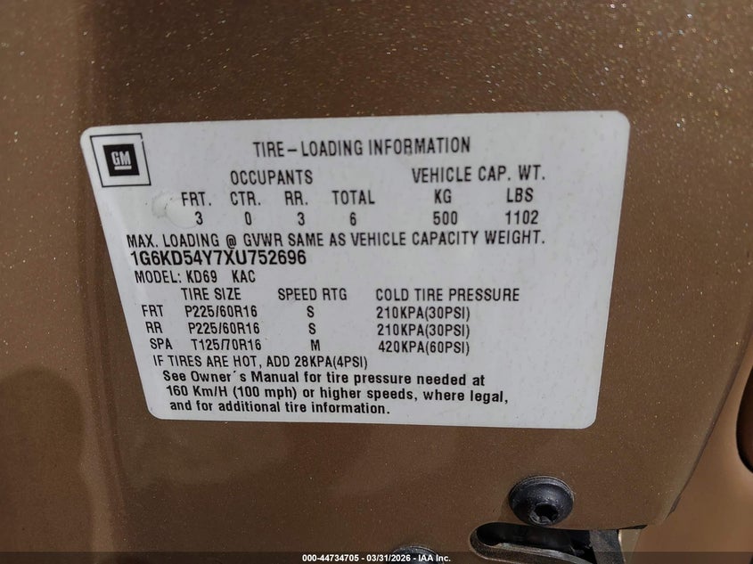 1999 Cadillac Deville Standard VIN: 1G6KD54Y7XU752696 Lot: 44734705