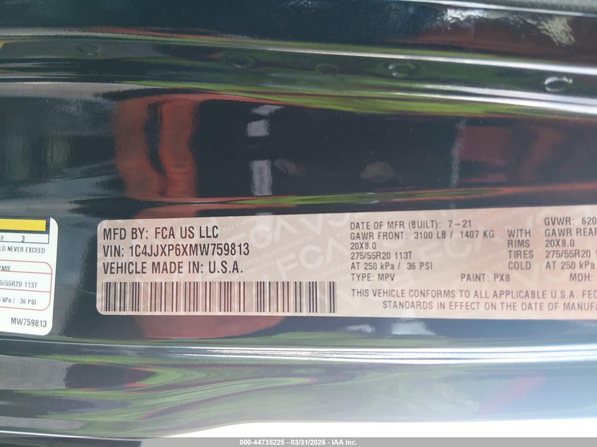 2021 Jeep Wrangler 4Xe Unlimited High Altitude 4X4 VIN: 1C4JJXP6XMW759813 Lot: 44735225