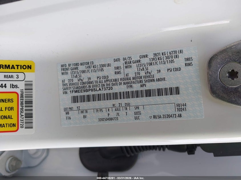 2025 Ford Bronco Badlands VIN: 1FMEE9BP8SLA73720 Lot: 44735281