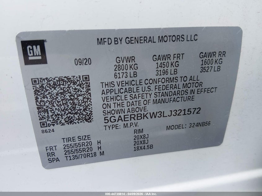 2020 Buick Enclave Fwd Essence VIN: 5GAERBKW3LJ321572 Lot: 44735614